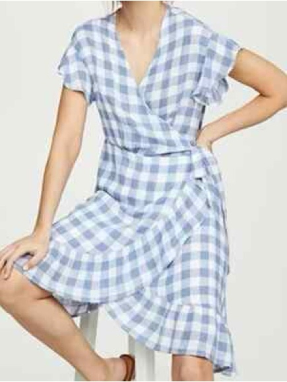 Rails Blue and White Gingham Wrap Midi Dress - Picture 3 of 6
